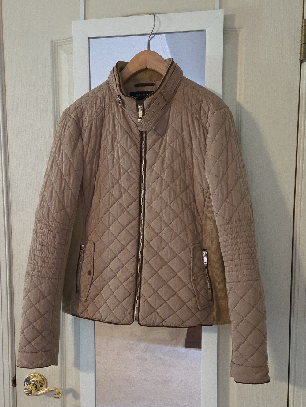 Zara Quilted Puffer Jacket in Taupe -Sz XL